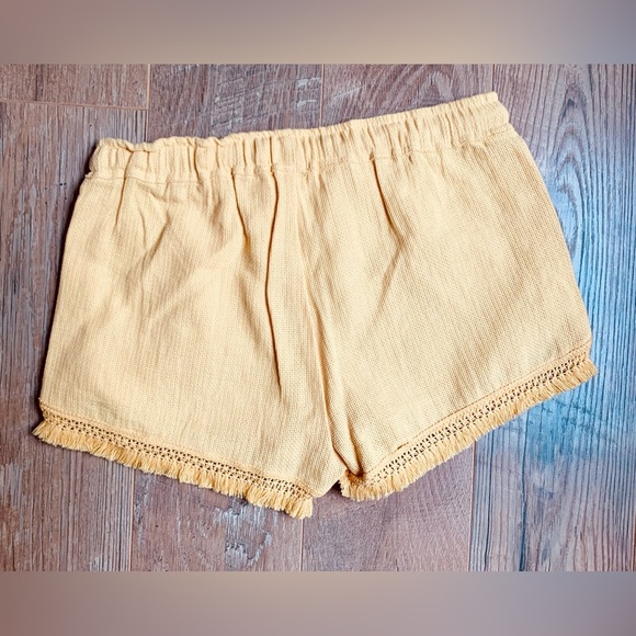 Banjara Yellow Beachy Shorts with Drawstring Waist and Fringe Trim - Picture 3 of 4